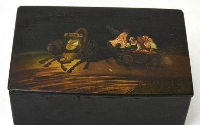 Antique Russian Lacquer Troika Hand Painted Box