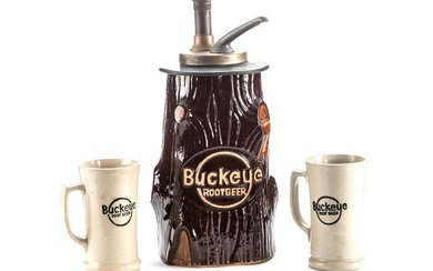 Antique Stoneware Soda Fountain Syrup Dispenser advertising "Buckeye Rootbeer", excellent condition.