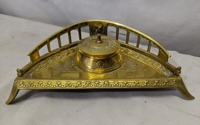 Antique Victorian Brass Ornate Inkwell Stand