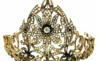 Antique YELLOW GOLD DIAMOND RUBY PERSIAN TIARA