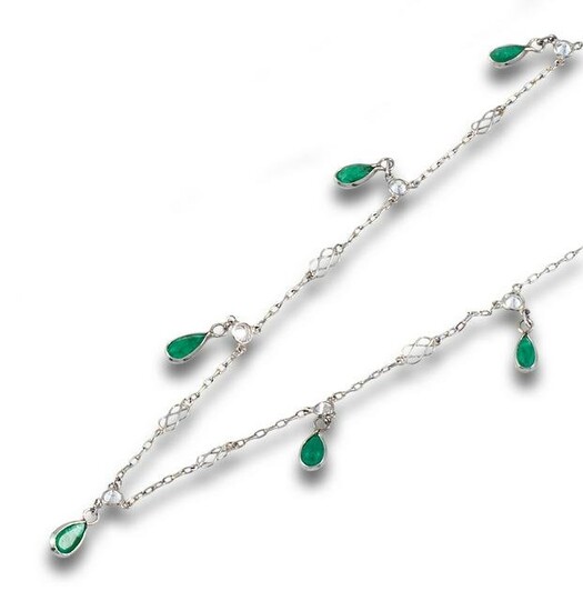 Antique platinum chain with emerald knobs and