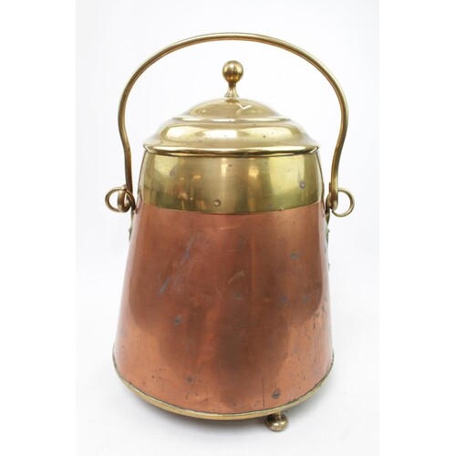 Antiques Brass & Copper design Dutch Pail with lid, supporte...