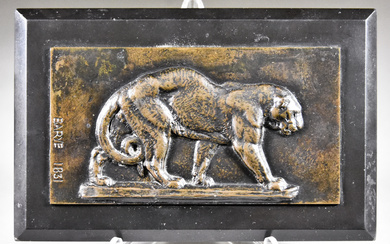 Antoine Louis Barye (1796-1875) - Bronze relief plaque - "Panther",...