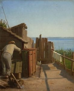 Anton Laurids Johannes DORPH Horsens, 1831 - Copenhague, 1914 Pêcheur de dos devant sa cabane