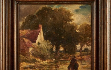 Attributed to David Cox (1783-1859) oil on panel - Willy Lott's Cottage, 21.5cm x 20cm, framed