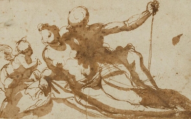 Attributed to Jacopo Negretti, called Palma il Giovane, Italian c.1550-1628- Mars, Venus and Cupid; pen and brown ink and brown wash on laid paper, 10.8 x 17.5 cm. Provenance: Anon. sale, Sotheby's, New York, 28 January 1998, lot 90 ($4,500).; The...