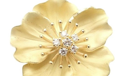 Authentic! Tiffany & Co 18k Yellow Gold Diamond Dogwood Flower Brooch Pin