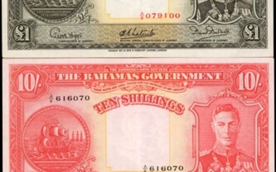 BAHAMAS. Lot of (3). The Bahamas Government. 4 & 10 Shillings & 1 Pound, 1936. P-9e, 10d & 11e. Extremely Fine to About Uncirculated.