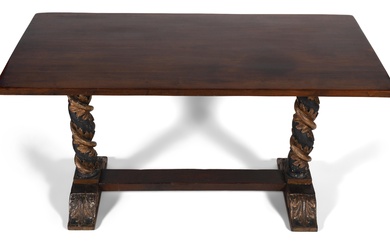 BAROQUE STYLE PARCEL-GILT BLACK PAINTED WALNUT REFECTORY TABLE 29 1/2 x 26 1/4 x 54 in. (74.9 x 66.7 x 137.2 cm.)
