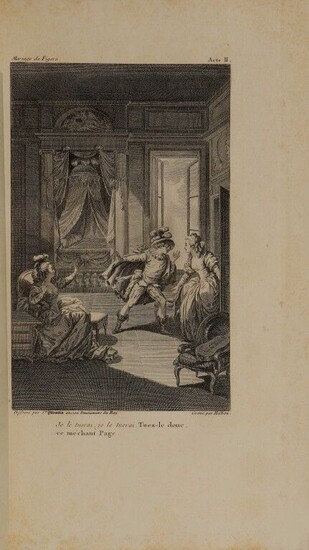 BEAUMARCHAIS (Pierre-Augustin Caron de). La folle journée, or The Marriage of Figaro. Comedy in five acts, in prose. [Kehl], From the Printing House of the Literary-Typographical Society, and is in Paris, at Ruault, 1785. In-8, LII-199 p., pl...
