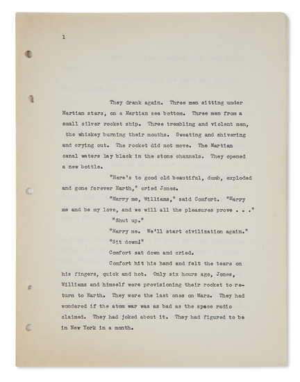 BRADBURY, RAY. Payment In Full. Title-page and 12 numbered original typescript pages, hole...
