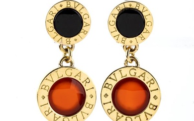 BULGARI, BULGARI: BVLGARI-BVLGARI collection, gold pendant earrings with carnelian and onix