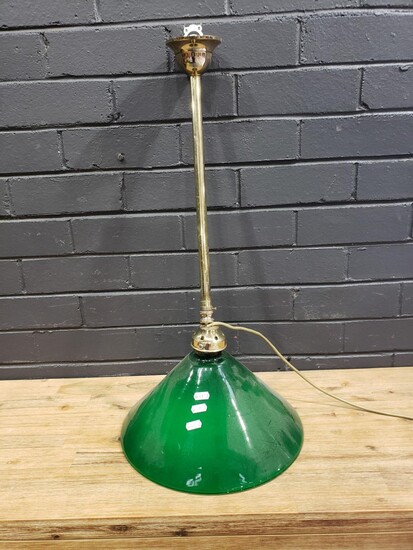 Brass Hanging Light with Green Glass Shade (L:72cm)