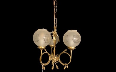 Brass Hanging lamp with glass domes