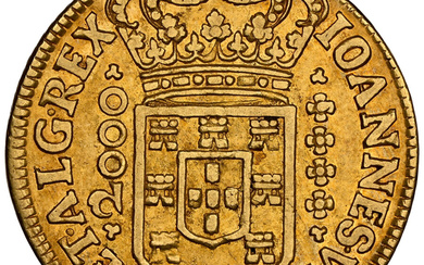 Brazil: , João V gold 2000 Reis 1715-B AU53 NGC,...