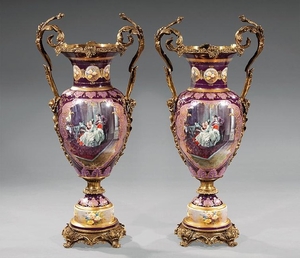 Bronze-Mounted Sevres-Style Porcelain Vases