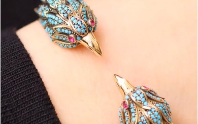 Bronze Turquoise Inlaid Eagle Bird Bracelet