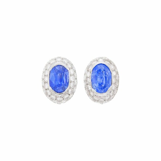 Bulgari Pair of Platinum, Sapphire and Diamond Earrings