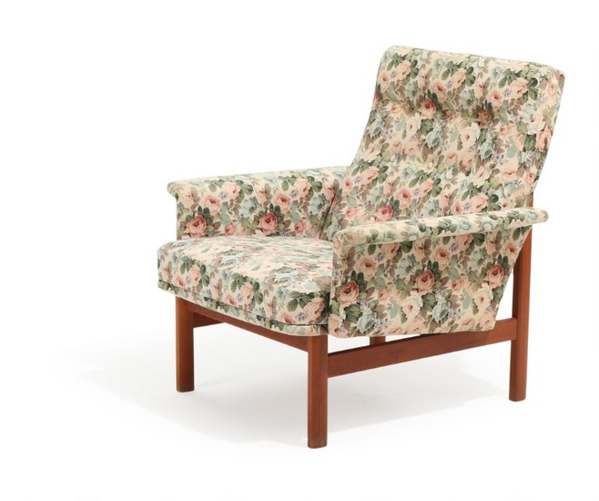 C. W. F. France: Easy chair with teak frame, upholstered with flowered fabric. Manufactured by France & Søn.