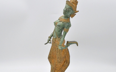 CAMBODIAN DANCER, BRONZE, PARTLY GILDED, 20TH CENTURY, CAMBODIA.