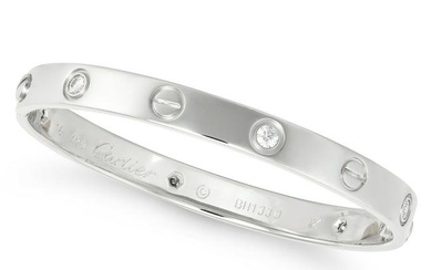 CARTIER, A DIAMOND LOVE BANGLE in 18ct white gold, the oval bangle set with six round brilliant cut