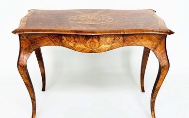 CENTRE TABLE, Victorian burr walnut with satinwood crossband...