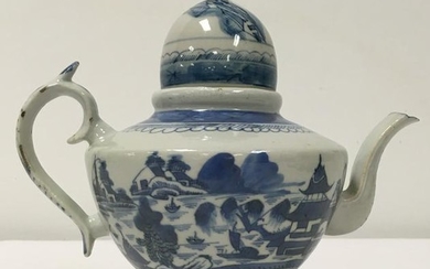 CHINESE QING DYNASTY CANTON BLUE & WHITE TEAPOT