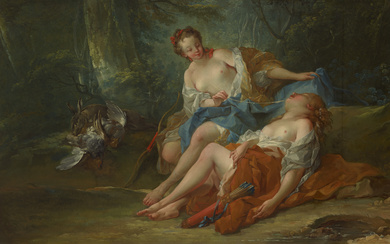 CIRCLE OF FRANÇOIS BOUCHER (PARIS 1703-1770) Two nymphs in a...