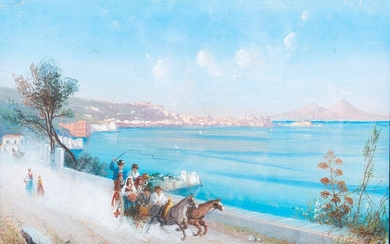 Carl Wilhelm GÖTZLOFF (Dresde 1799, Naples 1866) : "Vue de Naples » - Gouache, H.16...