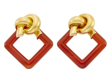 Cartier, Aldo Cipullo Pair of Gold and Carnelian Earclips