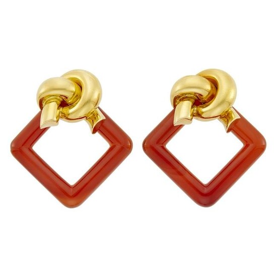 Cartier, Aldo Cipullo Pair of Gold and Carnelian Earclips