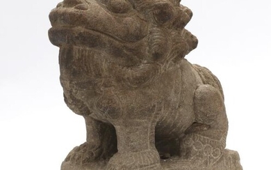 Carved Stone Guardian Lion, 20th C.