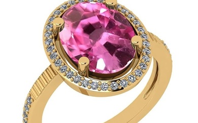 Certified 2.16 Ctw VS/SI1 Pink Sapphire And Diamond 14K Yellow Gold Ring