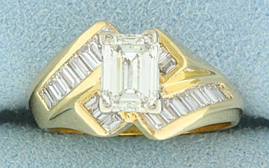 Certified 2ct TW Emerald Cut Diamond Bypass Style Ring in 14K Yellow Gold