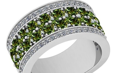 Certified 5.12 Ctw I2/I3 Green Sapphire And Diamond 10K White Gold Band Ring