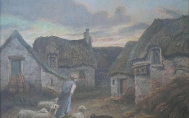 Charles Ferdinand CERAMANO (1829-1909) La fermière et ses moutons. Pastel signé en bas à droite....