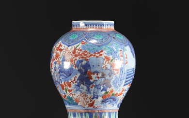 China - Polychrome porcelain vase decorated with figures and landscape,...