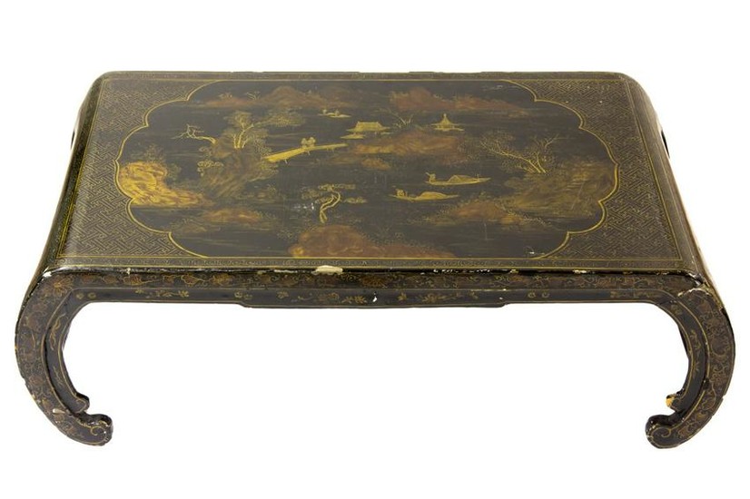 Chinese Black Lacquer Gold Painted Coffee Table