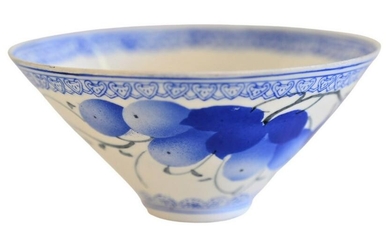 Chinese Egg Shell Porcelain Bowl, with blue fruit motif