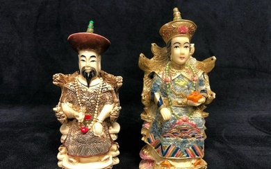 Chinese Empress Emperor Sitting Statues Figurines
