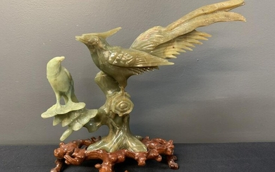 Chinese Jade Birds On A Limb Sculpture