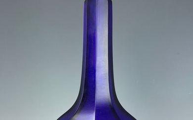Chinese Octagonal Peking Blue Glass Vase Qianlong Mark