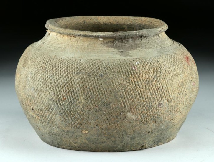 Chinese Warring States Greyware Jar Textured Body