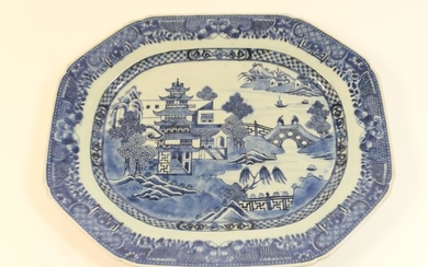 Chinese blue and white export meat plate, late 18th...