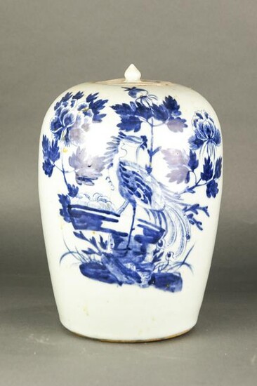 Chinese blue and white on celadon covered ginger jar
