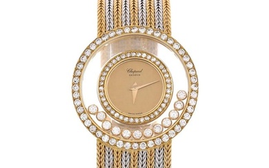 Chopard Happy Diamonds Round Quartz Watch Yellow Gold and White Gold with Diamond Bezel and 12