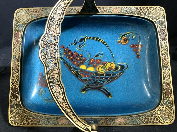 Collectible Brass & Enamel Footed Table Basket