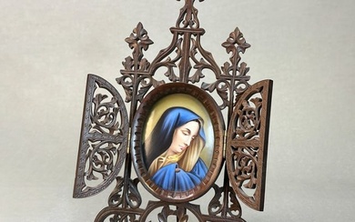 Continental Enameled Porcelain Portrait in Wood Frame, 19th/20th Century