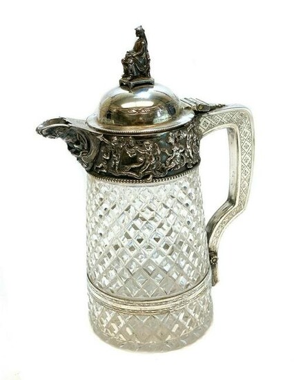 Continental Silver and Cut Glass Chinosiorie Pitcher