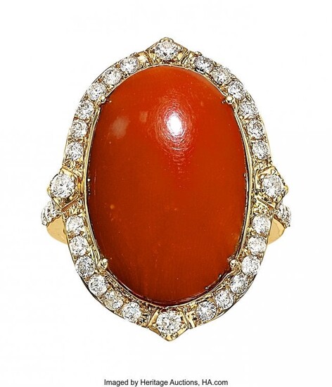 Coral, Diamond, Gold Ring Stones: Coral caboch